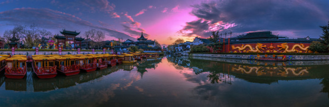 南京夫子廟秦淮河日出全景圖