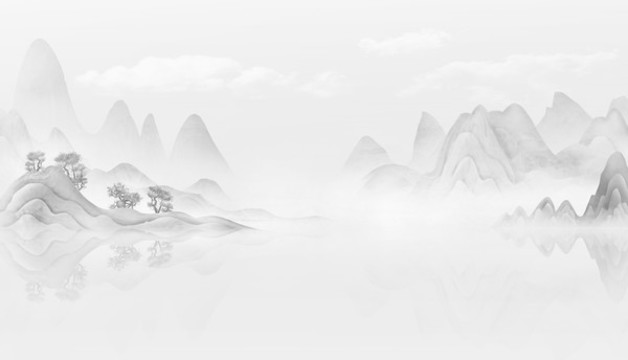 手绘中国风意境层次山水风景画