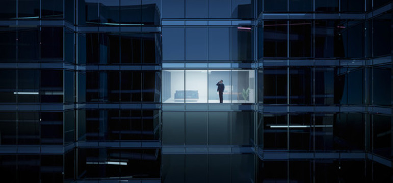 寫字樓建筑男子講電話場景圖