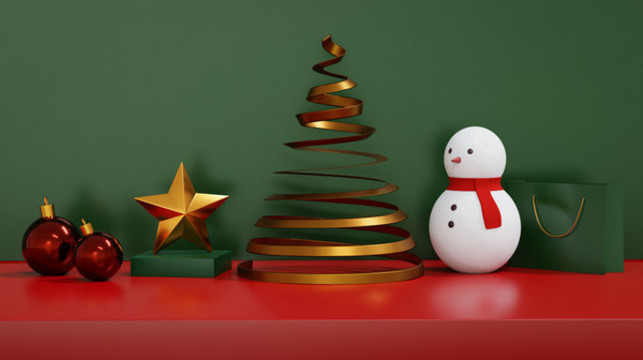 圣诞节雪人装饰横幅场景图