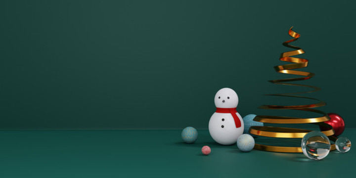 绿底圣诞树雪人场景图