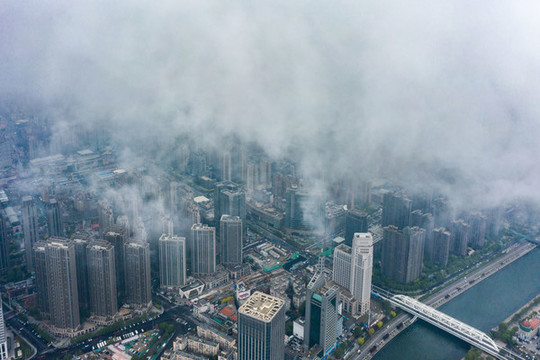 天津海河平流霧奇觀航拍