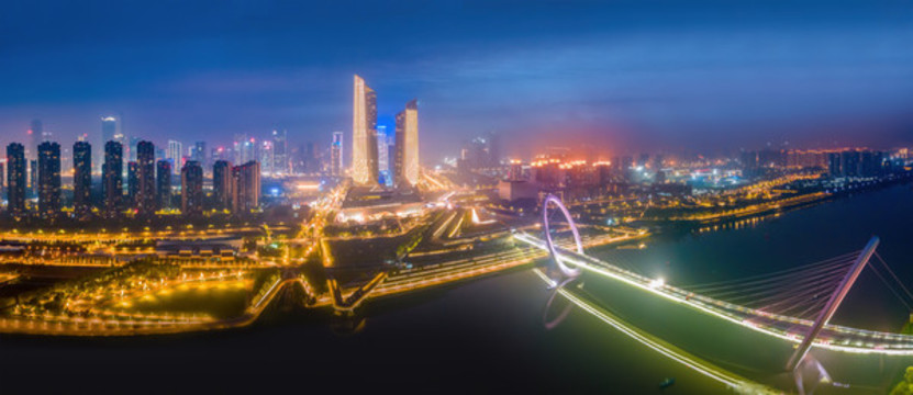 高清航拍南京城市鳥瞰夜景