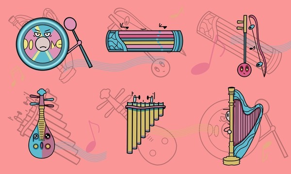 可愛樂器涂鴉插畫貼紙壁紙