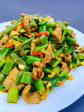 豆角炒肉特寫