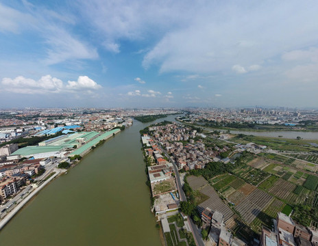 航拍東莞東江中堂水道東江南支流