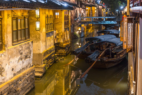 江蘇周莊古鎮(zhèn)夜景風光
