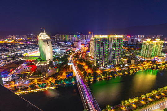 云南大理下關(guān)城市夜景