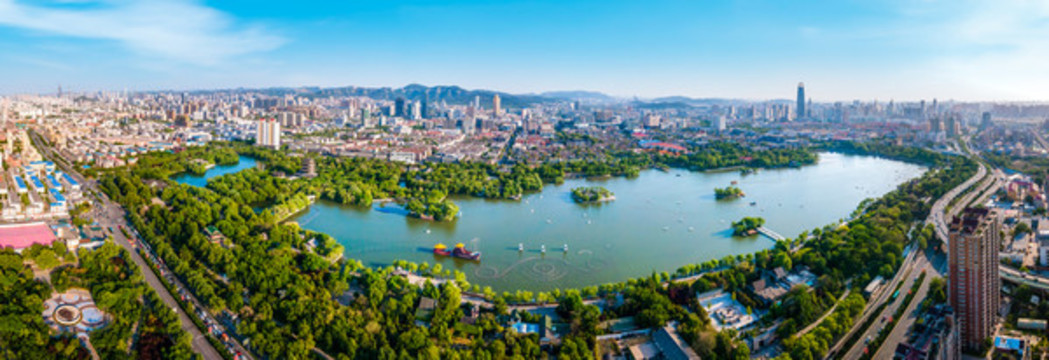 航拍山東濟(jì)南城市景觀(guān)