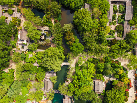 山東濟(jì)南黑虎泉中式園鳥瞰圖
