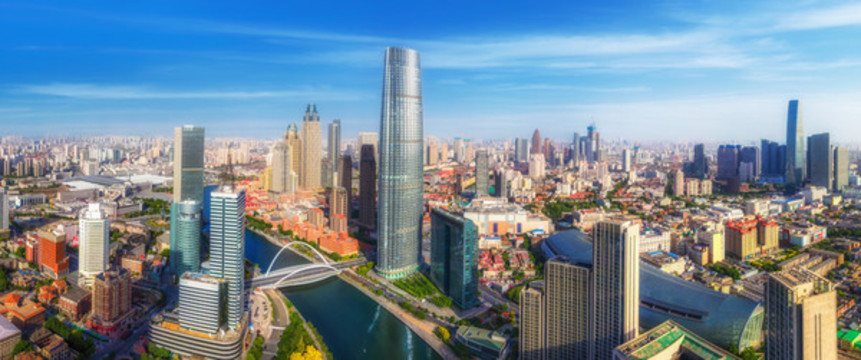 航拍天津城市建筑景觀