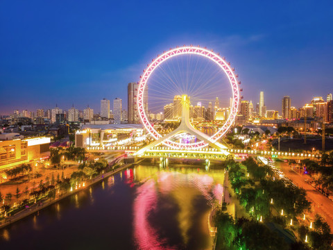 航拍天津眼夜景