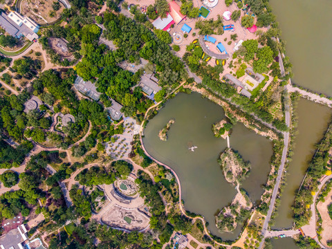 航拍天津水上公園園林風(fēng)景