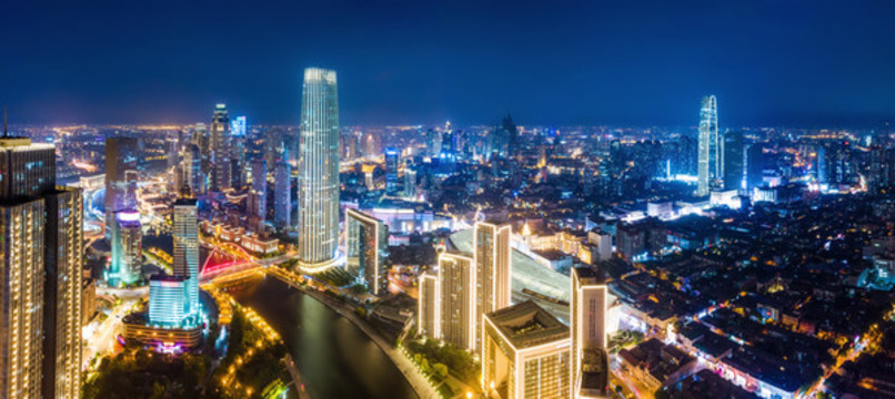 航拍天津金融中心夜景