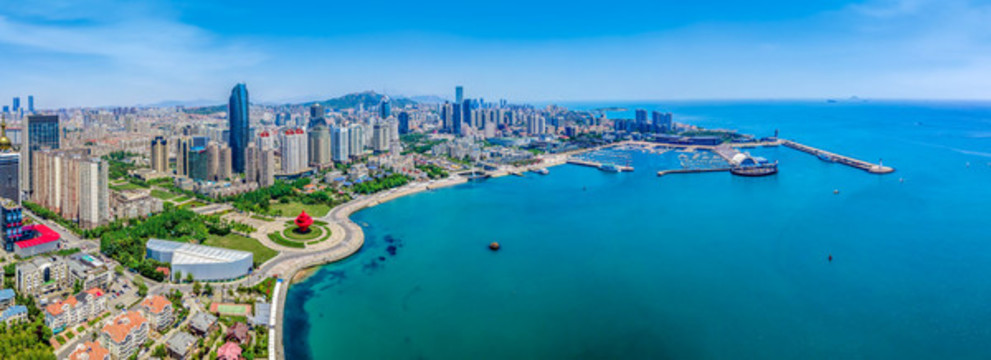 航拍青島浮山灣建筑景觀天際線