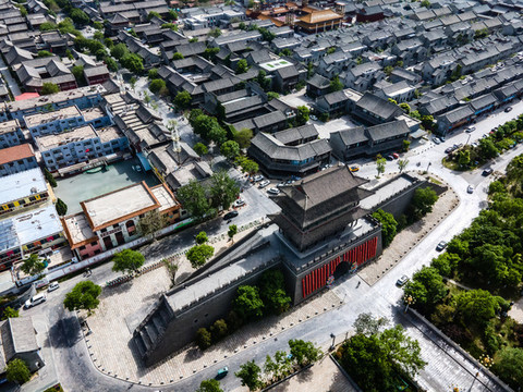 航拍山東聊城歷史文化名城古建筑