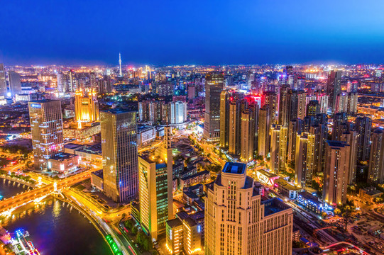 航拍天津建筑景觀夜景