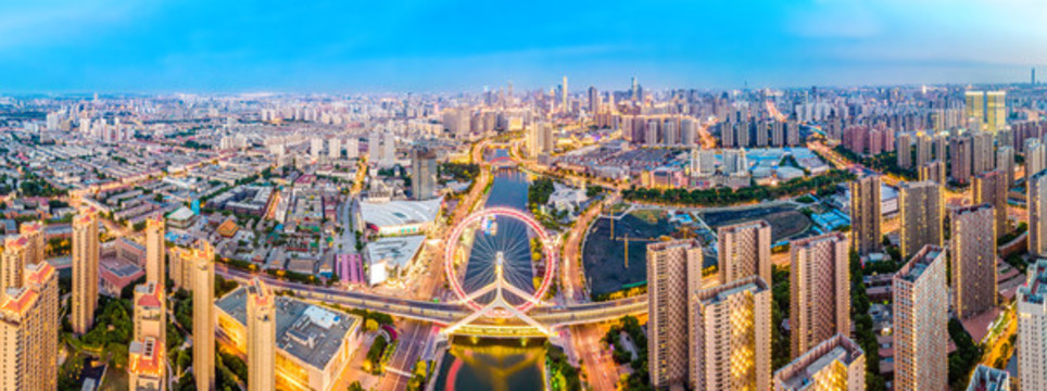航拍天津城市建設(shè)夜景