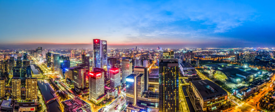航拍寧波城市建筑天際線夜景全景