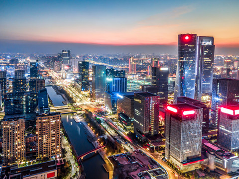 航拍浙江寧波城市風(fēng)貌夜景