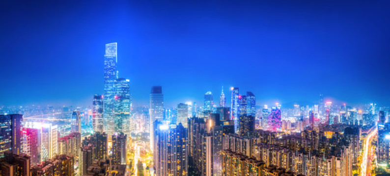 航拍廣州金融中心建筑景觀夜景
