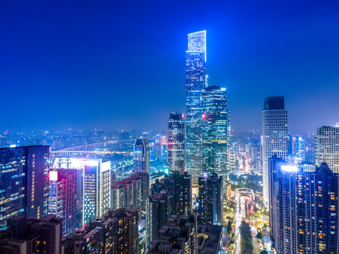 航拍廣州摩天大樓夜景