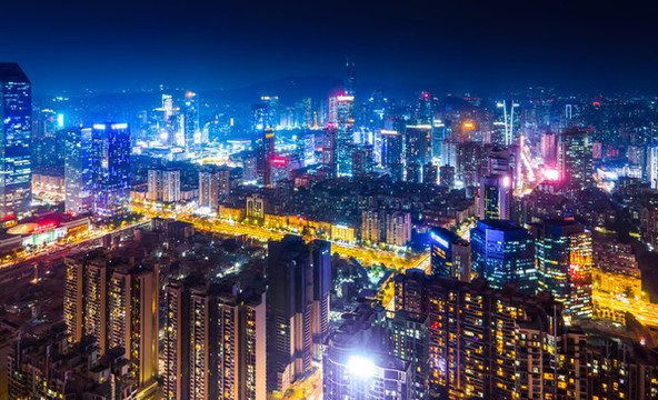 航拍廣州珠江新城建筑景觀夜景