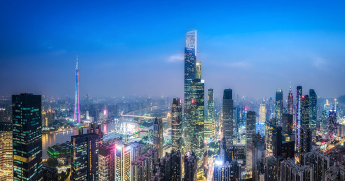 航拍廣州城市景觀夜景