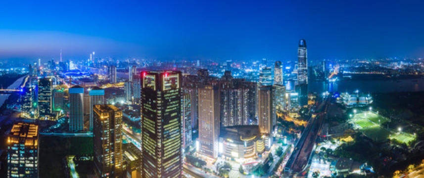 航拍廣州城市建筑景觀天際線夜景