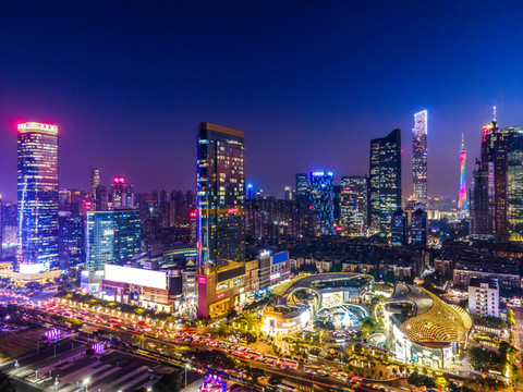 航拍廣州城市建筑夜景