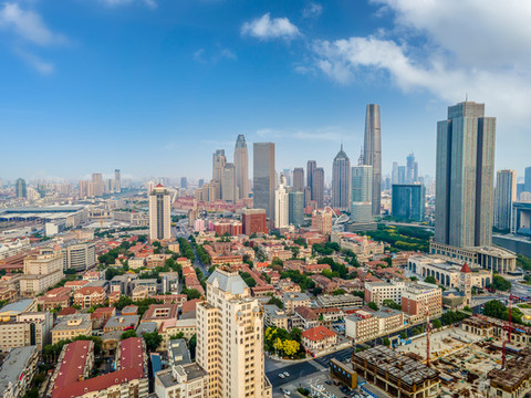 航拍天津市中心摩天大樓