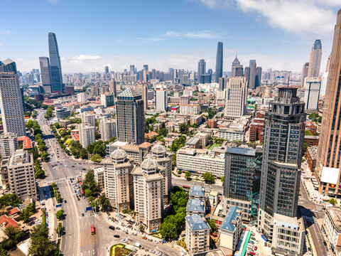 航拍天津南京路建筑景觀