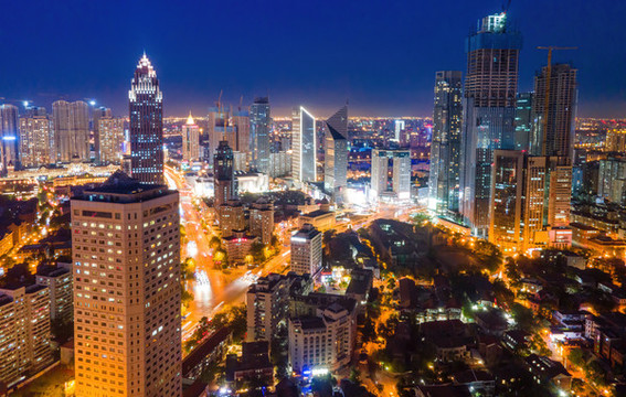 航拍天津夜景