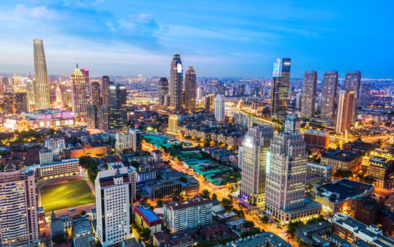 航拍天津建筑景觀全景大畫幅夜景