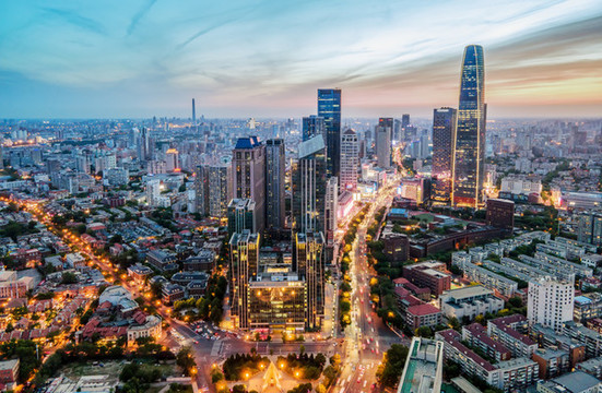 航拍天津城市景觀夜景