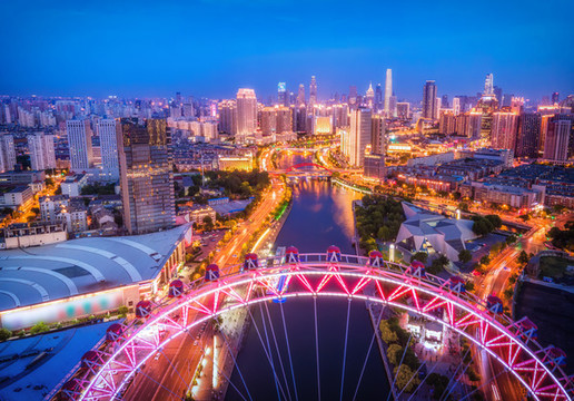 航拍天津城市風(fēng)光夜景