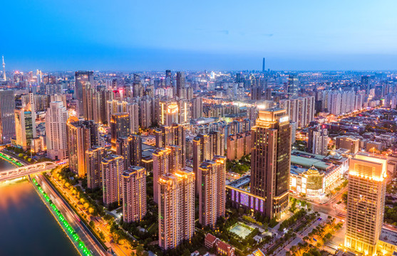 航拍天津城市建筑景觀夜景