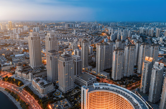 航拍天津城市建設(shè)夜色