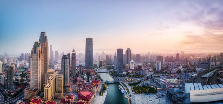航拍天津城市建筑景觀