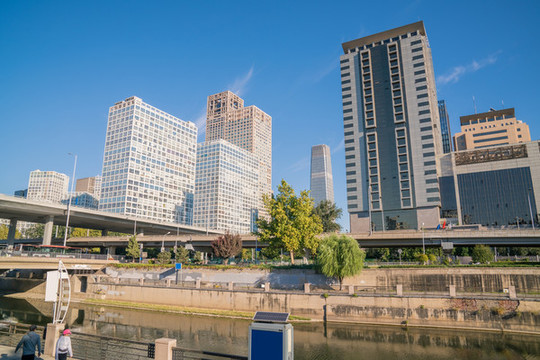 北京建外CBD建筑和通惠河風(fēng)光
