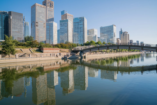 北京建外CBD建筑和通惠河風(fēng)光