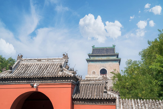 仰拍北京鐘樓古建筑細節(jié)特寫