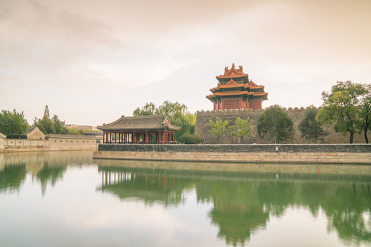北京故宮城墻角樓和金水河風(fēng)光