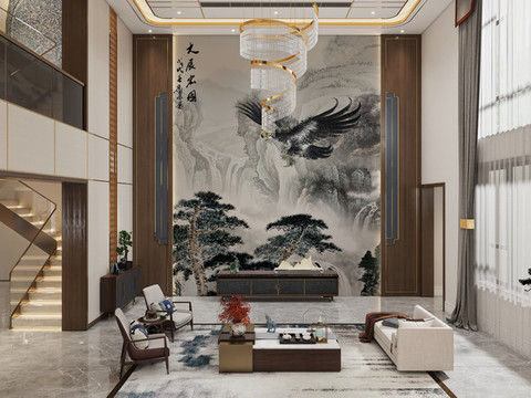 大展宏圖壁畫別墅復(fù)試客廳效果圖