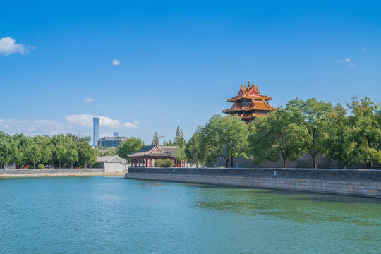 北京故宮城墻角樓和金水河風(fēng)光