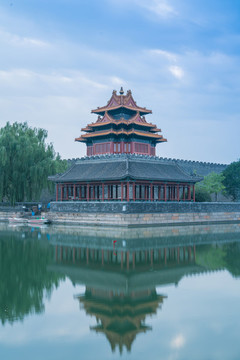 北京故宮城墻角樓和金水河風光