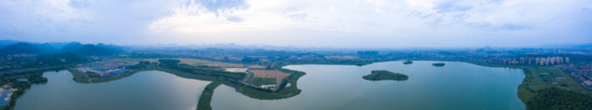 航拍浙江杭州余杭區(qū)南湖公園