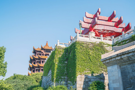 武漢著名黃鶴樓古建筑群特寫
