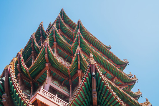 武漢著名古建筑黃鶴樓的特寫