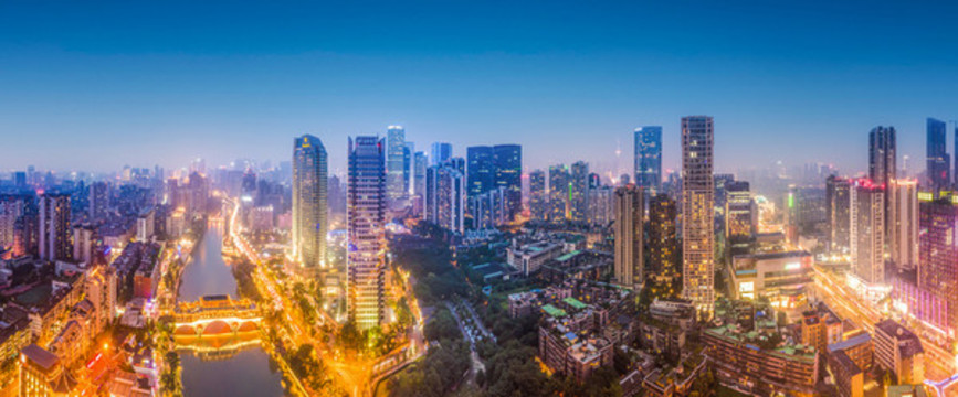 航拍四川成都城市景觀夜景